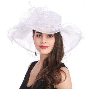 7544 Women's Organza Church Hat Feather Veil Fascinator Bridal Tea Party